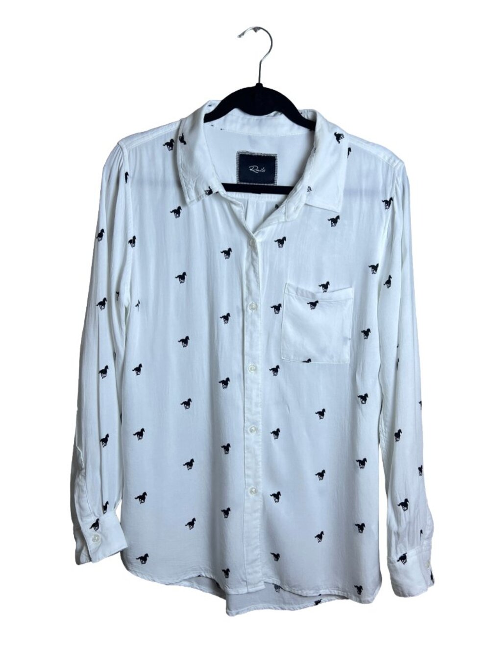 Rails Horse Print Button Down Shirt White Rayon Medium